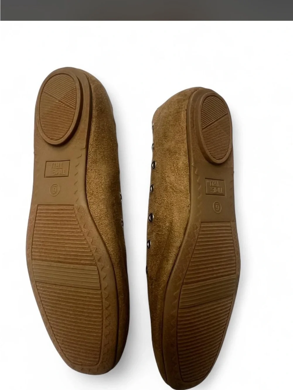Time and Tru Tan Suede Lace-Up Ballet Flats with Eyelets